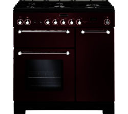 RANGEMASTER  Kitchener 90 Dual Fuel Range Cooker - Cranberry & Chrome